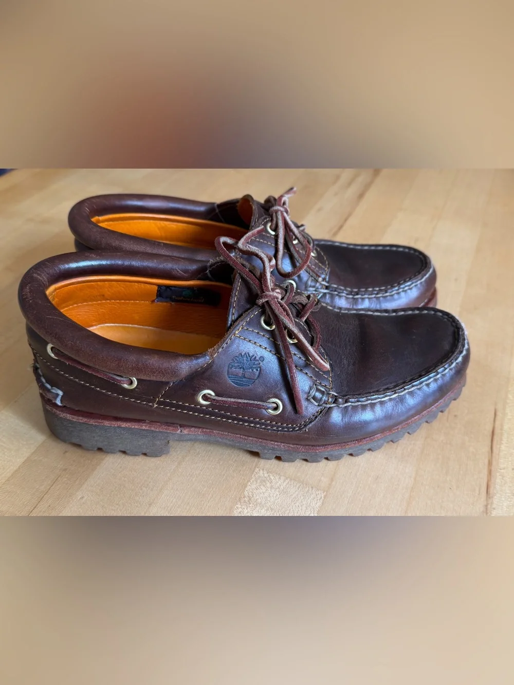 Timberland Men's Authentic 3-Eye Lug Handsewn Leather Boat Shoe Burgundy 7.5 M
